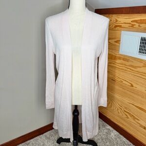 Loft Long Open Front Cardigan Blush Pink Medium M 596300 Ribbed Long Sleeve